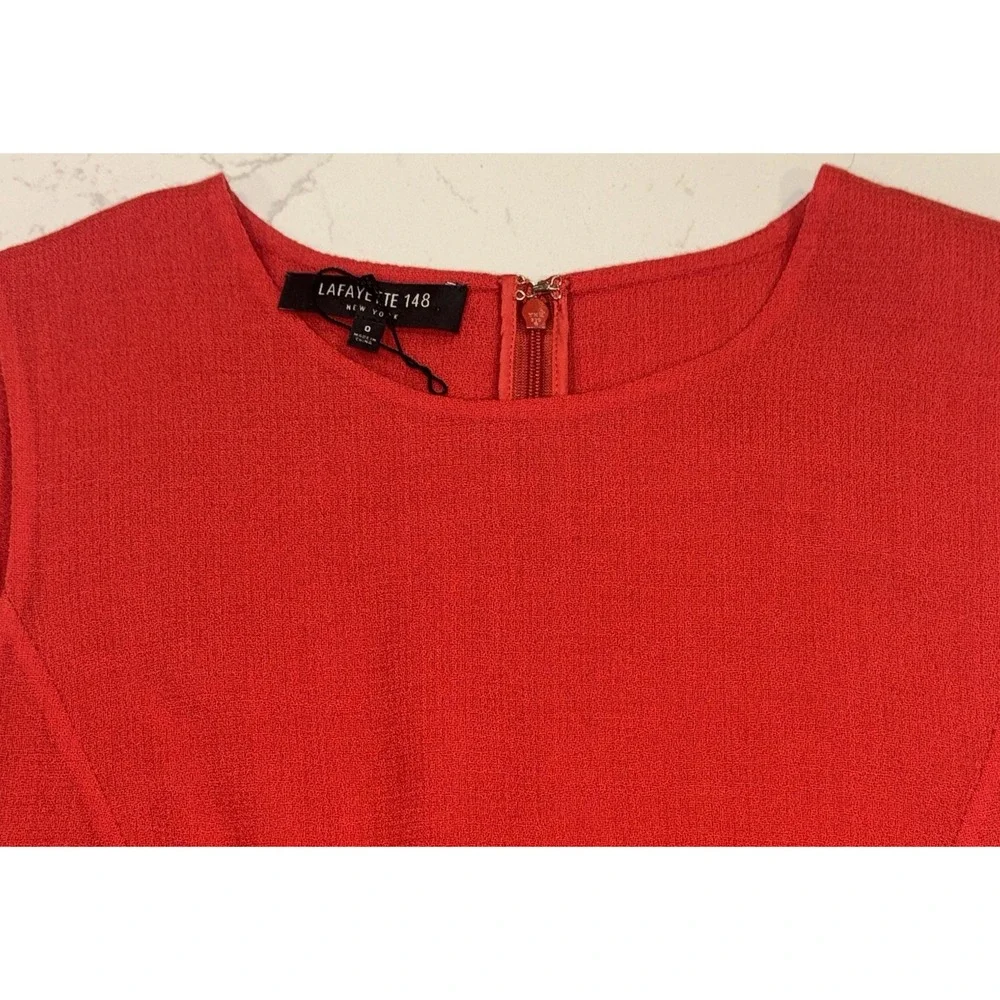 Lafayette 148 NY 2Pc Red Wool Longline Duster Coat Sz P & Sheath Dress Sz 0 Set
